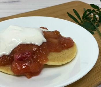 Simple Rhubarb Sauce on Pancakes